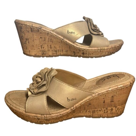 Boc Born Concepts Jamaica Wedge Sandal Women 8M Flower Cork Slip On Tan Leather - Picture 1 of 7